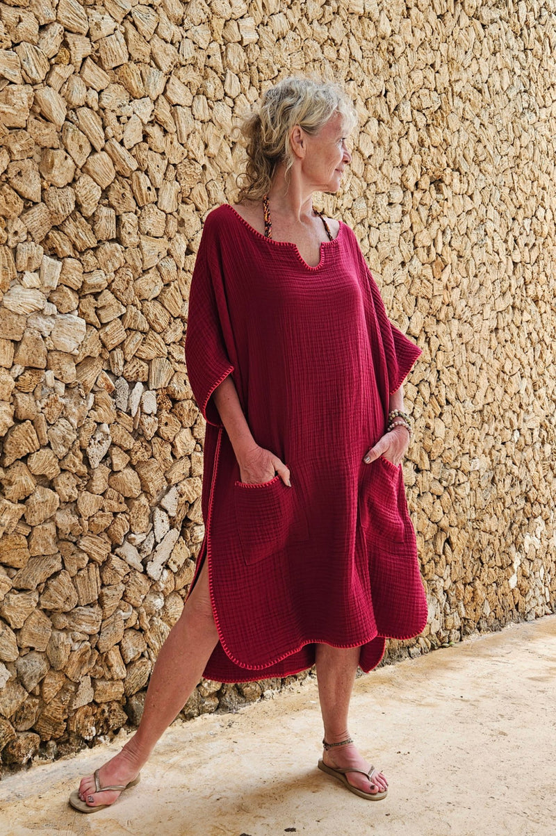 Beach dress Strand jurk vakantie bordeaux