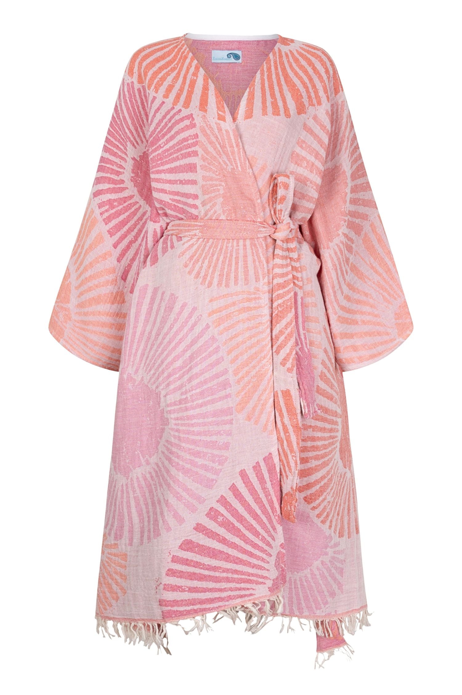 boho kimono jurk roze zacht met riem