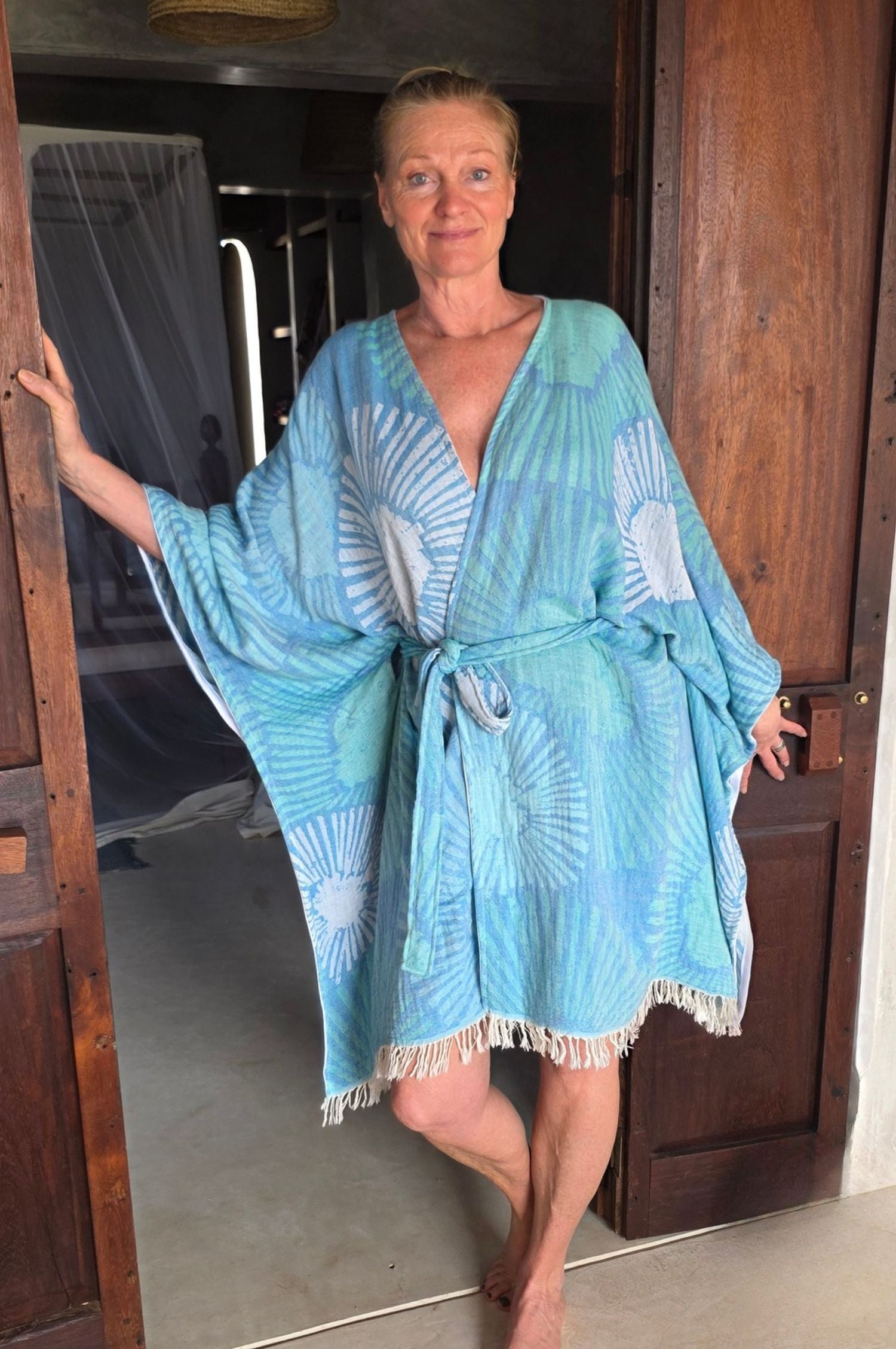 kimono badjas sauna badjas groen blauw vakantie