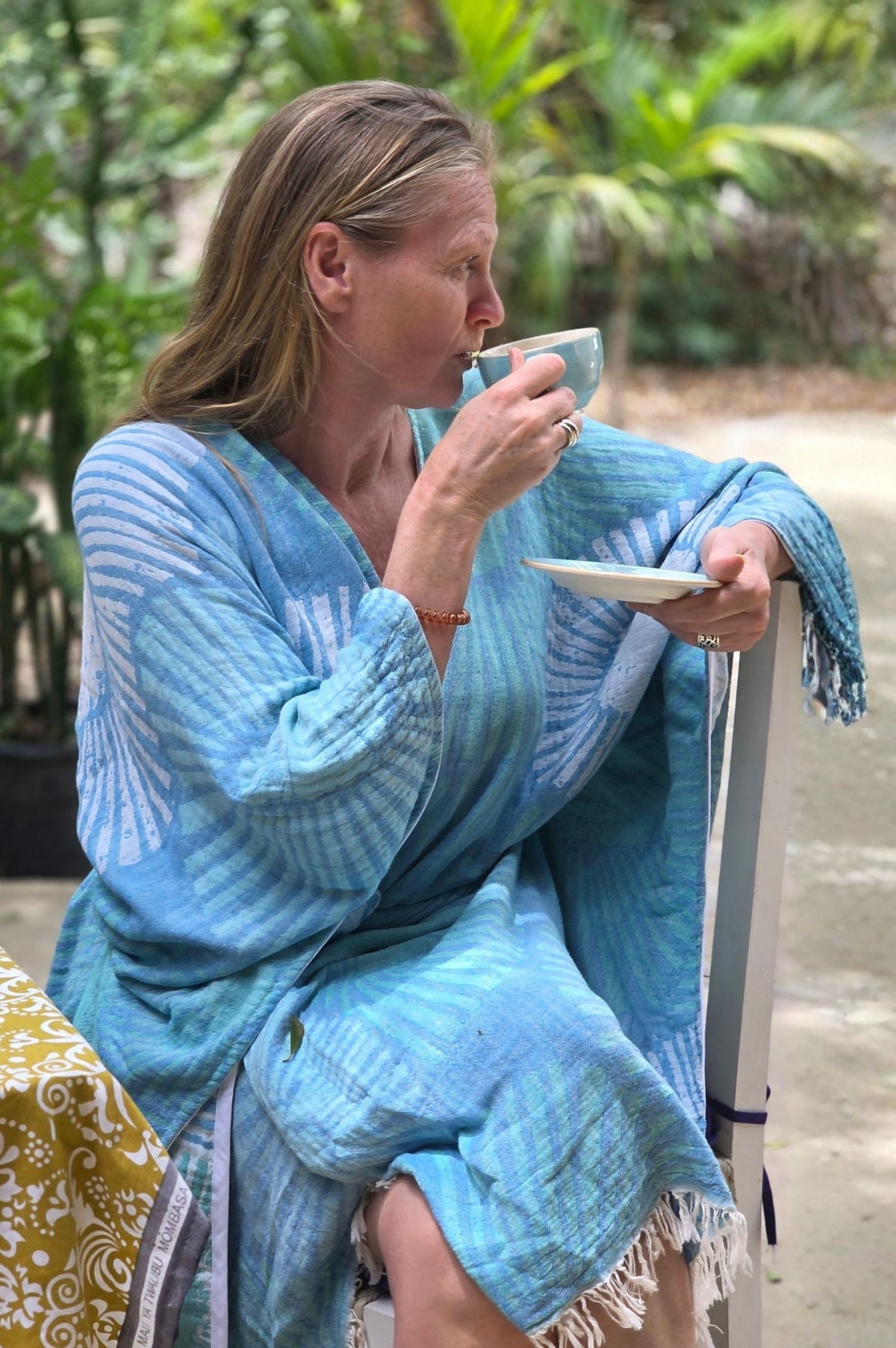 zacht absorberend katoen kimono badjas groen blauw 