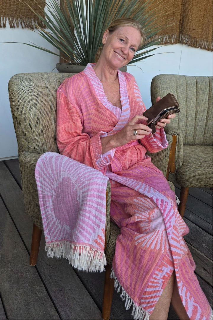 ZusenZomer dames badjas fairtrade sauna vakantie pink