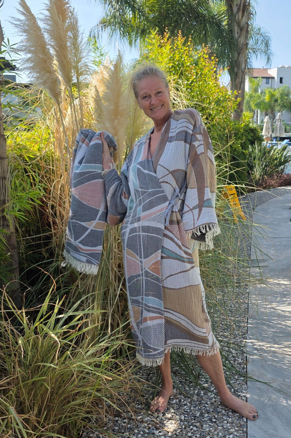 Kimono-Bademantel AZRA für Damen - 100% Baumwolle