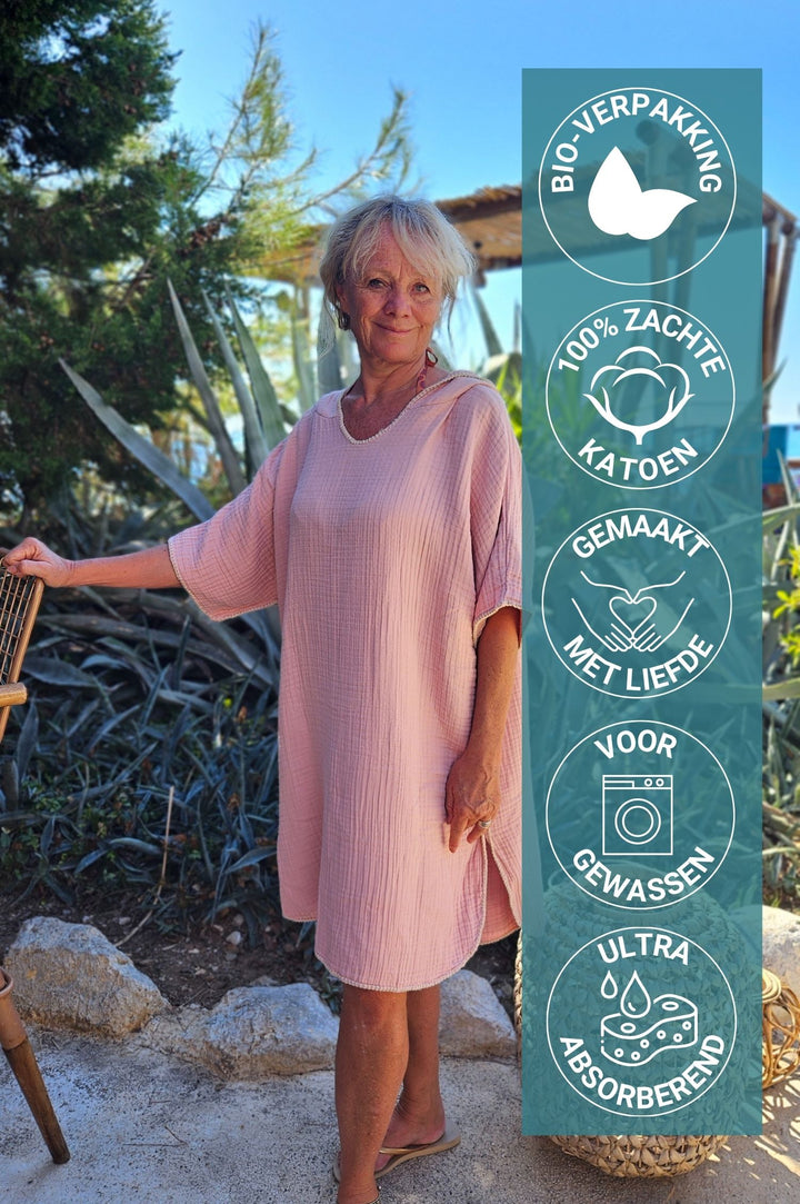 erva zacht roze dames poncho fairtrade 