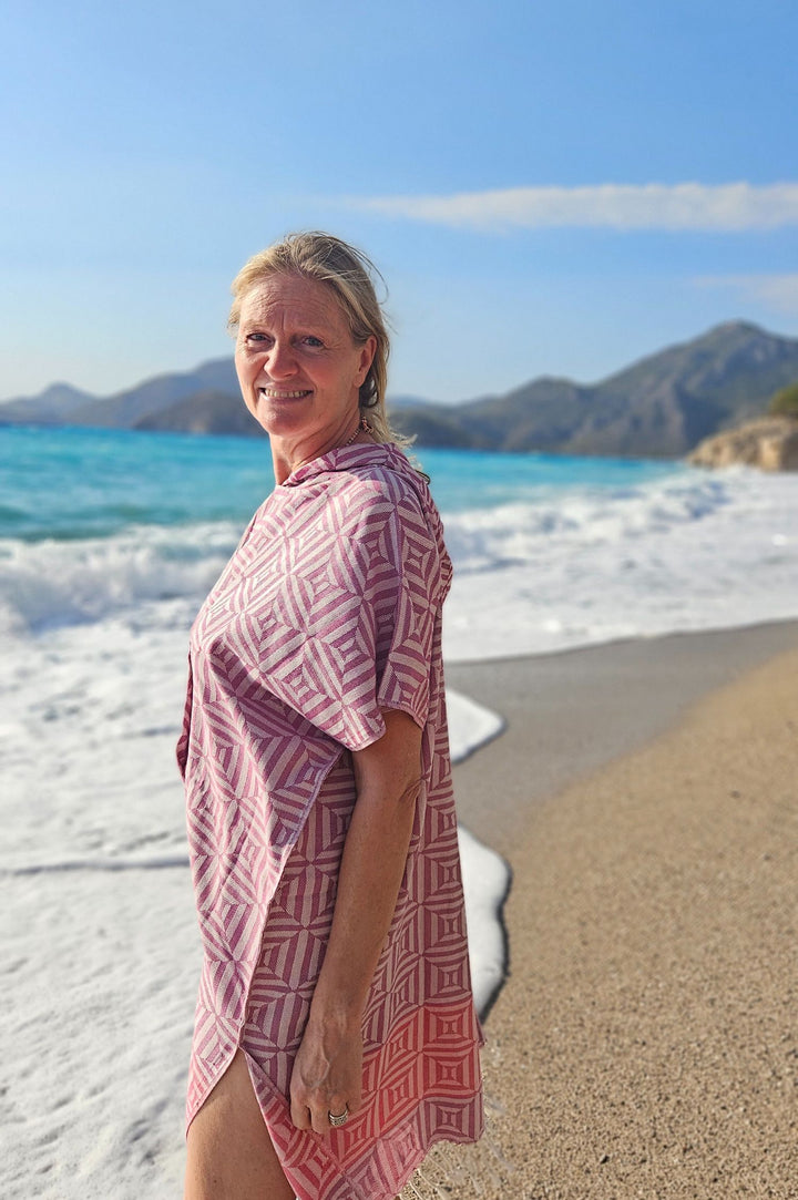 square beach poncho pink absorberend