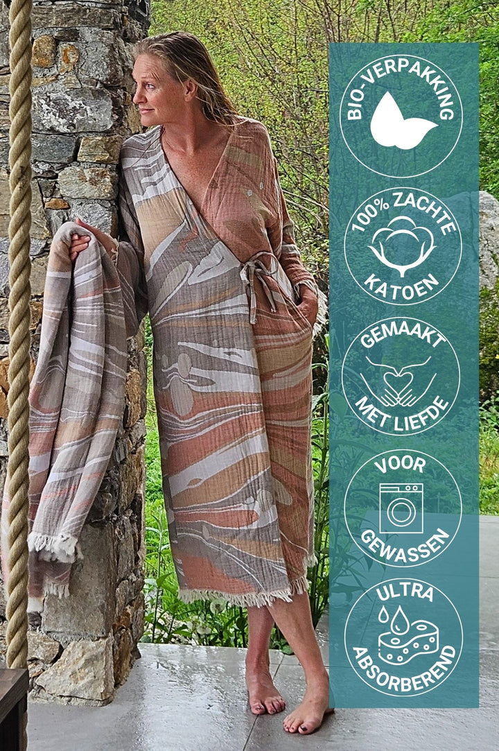 Dilek fairtrade dames badjas sauna absorberend 