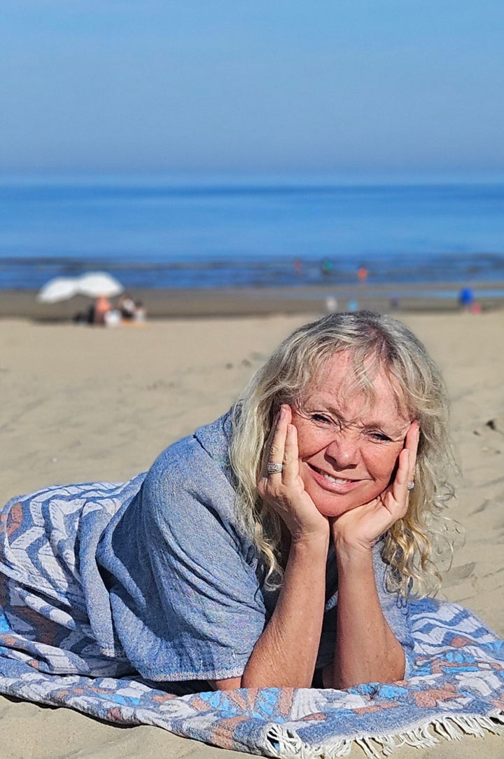 surf poncho dames poncho vakantie strand sauna blauw reza