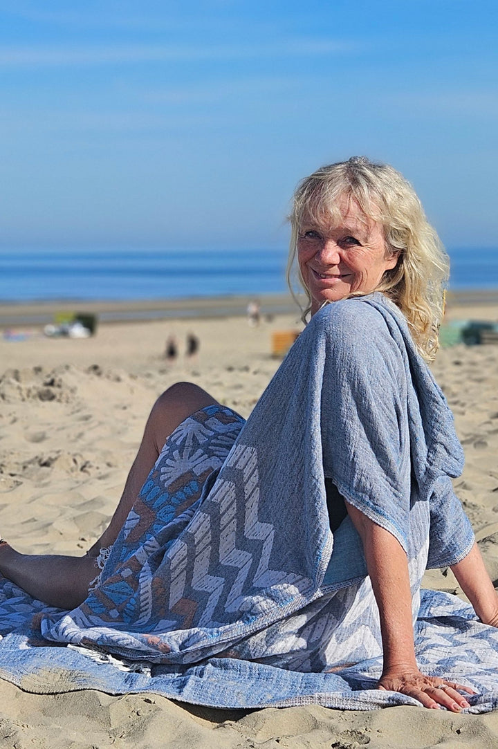 strand vakantie dames ponho surf poncho reza blauw katoen