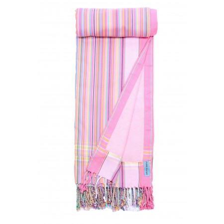 Kikoy Sweet Pink Stripes - hammam towel with terry cloth - 90 x 160cm